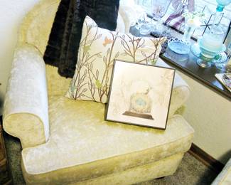 Sheared Faux Fur or Velvet like Cream Color Chair with Ottoman