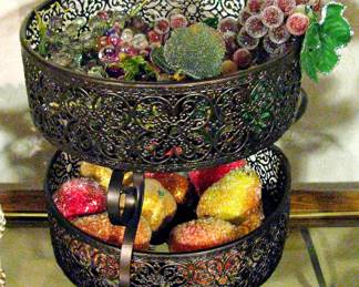 2 Tier Fruit Bowl / Vintage Artificial Sugared Fruit