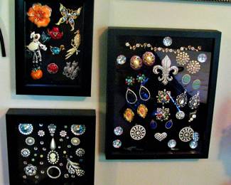 Shadow Boxes Art with Brooches and other Rhinestone Vintage Jewelry Pieces