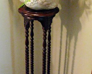 Wood Stand with Ceramic Birds Plant Vase