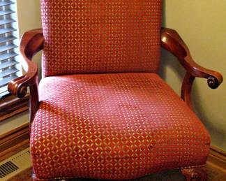 Carved Wood Upholstered Arm Chair