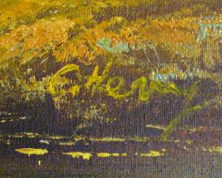 Oblong Framed Fall Landscape Painting Signed