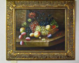 Fruit Still Life Oil Painting with Ornate Frame