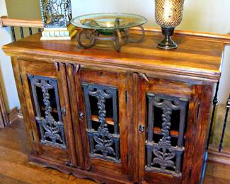 Rustic Console Buffet Bar or TV Stand Wrought Iron Hardware