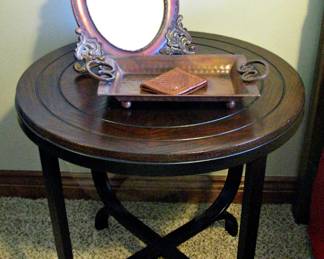 Brown Wood-Black Metal Pair of Matching Tables