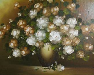 Vintage Signed Floral Still Life Oil on Canvas Painting