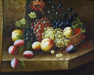 Fruit Still Life Oil Painting with Ornate Frame
