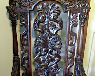 Large Pair of Carolean Style Carved Oak Throne Chairs