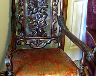 Large Pair of Carolean Style Carved Oak Throne Chairs