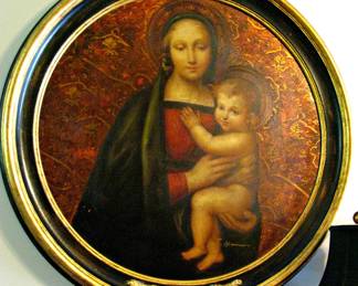 Raphael's Madonna and Child Large Round Framed Painting 38 inches Diameter including Frame
