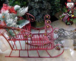 Large Metal Sleigh and Reindeer