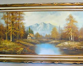 Oblong Framed Fall Landscape Painting Signed