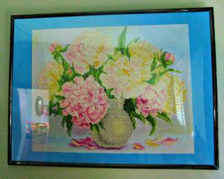 Sparkle Framed Needle Point Like Flowers