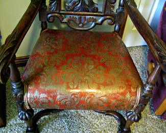 Large Pair of Carolean Style Carved Oak Throne Chairs