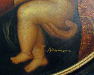 Raphael's Madonna and Child Large Round Framed Painting 38 inches Diameter including Frame