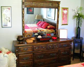 Matching Carved Wood Dresser with Mirror
