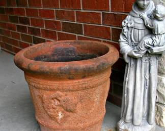 Figurative Sculpture of St. Anthony / Terracotta Planter Pot