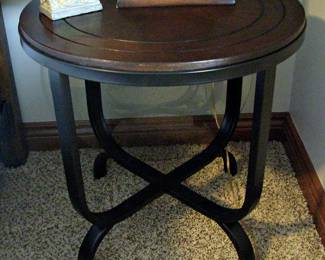 Brown Wood-Black Metal Pair of Matching Tables