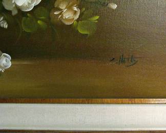 Vintage Signed Floral Still Life Oil on Canvas Painting