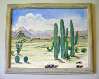 Southwest Cactus Scene Signed Painting