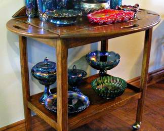 Vintage Wood Rolling Tea Cart Which Unfolds to a Round Table