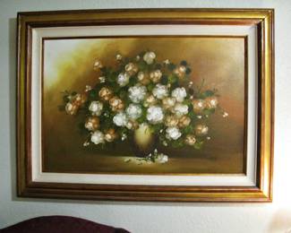 Vintage Signed Floral Still Life Oil on Canvas Painting