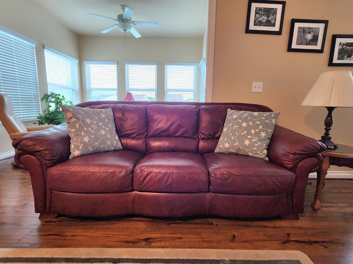 Burgundy leather sofa