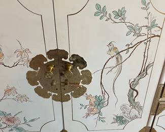 Close up of the hand painted bedroom furniture