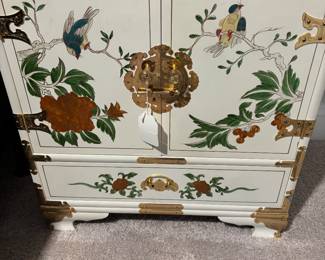 Hand painted, lacquered bedside table (on of a pair)