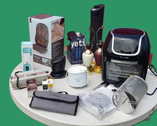 Air Fryer, Massage pad, Lamps, Air Filter, Power inverter, Microphone, mini crock pot