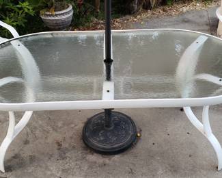 Glass and Metal patio table with 4 chairs