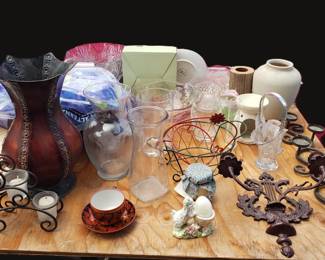 McClintocs' Candle Holders, decorative Scandinavian cup and saucer, assorted vases