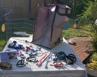 Dog Leashes, harnesses and muzzle, cat and Dog carriers crates, horse brush, New unopened Dog DNA test Kit