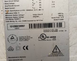 2-50 Watt (100 watt total) Solar Panels with controllers mounted in aluminum frame. Specs