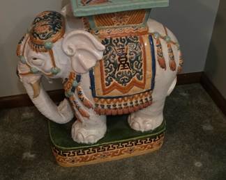 This ceramic elephant is at the foot of the basement stairway.