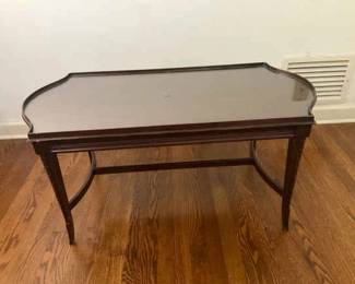 Vintage Mahogony Glass Top Stretcher Coffee Table