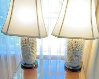 Blanc De Chine Chinese Vase Lamps Reticulated Porcelain