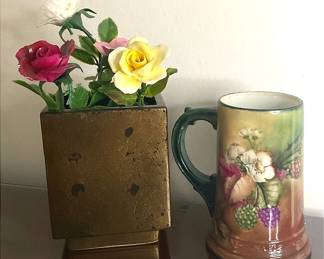 WG Limoges Hand Painted Mug, Vase With Aynsley Porcelain Flowers