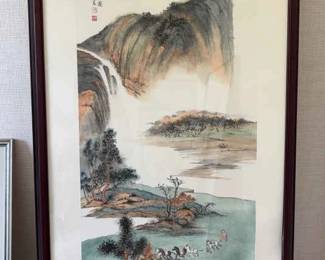 Artist Signed Chinese Watercolor Winter Day