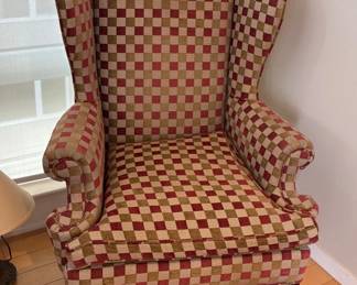Checkboard Upholstered Wing Back Chair
