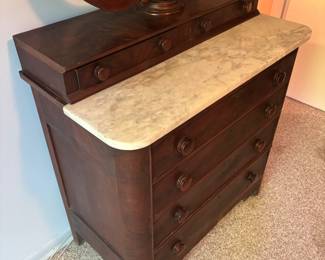 Antique Empire Chest with Marble Top and Incredible Mirror | *AVAILABLE FOR PRESALE* | $250 | Chest Dimensions: 37"wide 19.5"deep 39.5"tall | Mirror Dimensions: 45"tall 28"wide