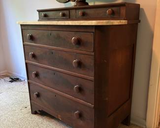 Antique Empire Chest with Marble Top and Incredible Mirror | *AVAILABLE FOR PRESALE* | $250 | Chest Dimensions: 37"wide 19.5"deep 39.5"tall | Mirror Dimensions: 45"tall 28"wide