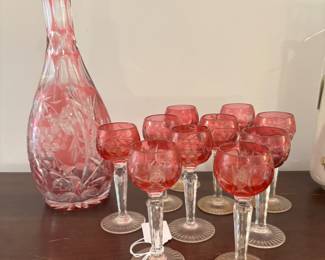 Bohemian Cranberry Cut to Clear Crystal