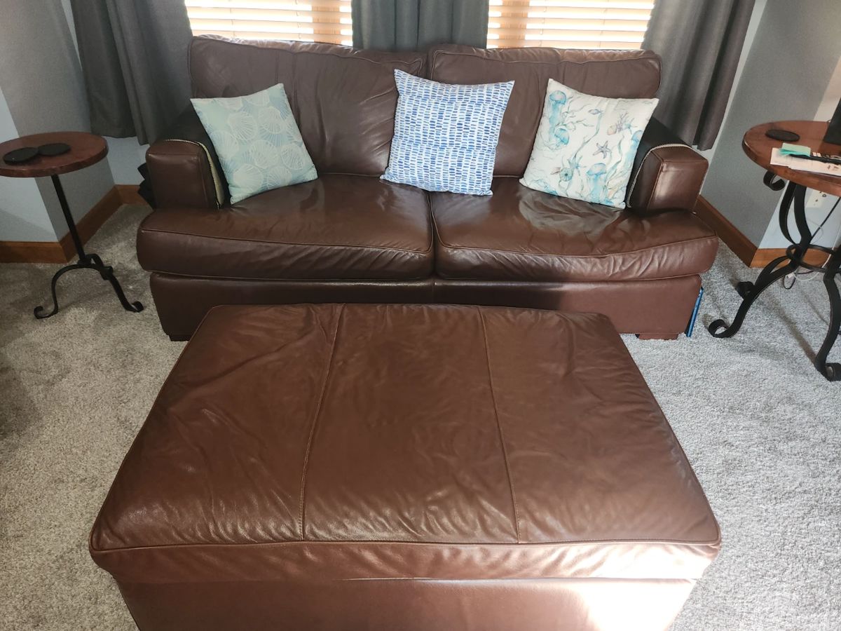 Arhaus leather sofa and ottoman