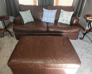 Arhaus leather sofa and ottoman
