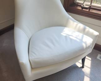 Qty 2 white leather chairs by Global Views