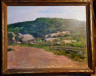 Large original oil painting by listed artist Felice Hrovat. "The Road to Laguna"