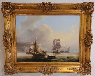 Original oil painting. "European Harbor"