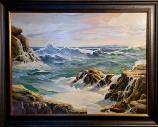 Large original oil painting "California Coast" by well listed artist Don Burgess
