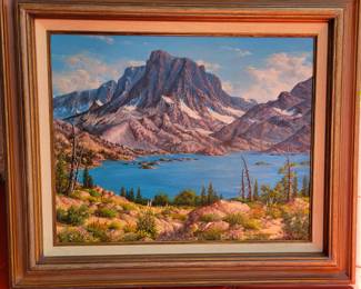 Original oil painting by listed California artist Karl Weidhofer. :Sierra Lake"